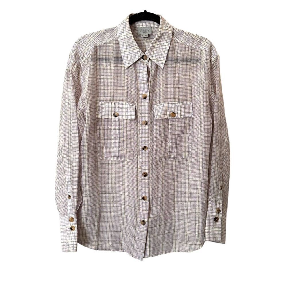 GREY JASON WU Metallic Patterned Button Down Blouse Sz 4